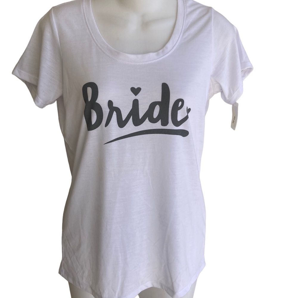 NWT Ladies XS Bride T-Shirt White Gray Logo Love & Cherish Short Sleeve